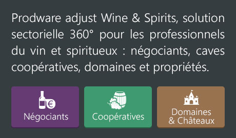 Prodware adjust Wine & Spirits, solution sectorielle 360 pour les professionnels du vin et spiritueux : ngociants, caves coopratives, domaines et proprits.